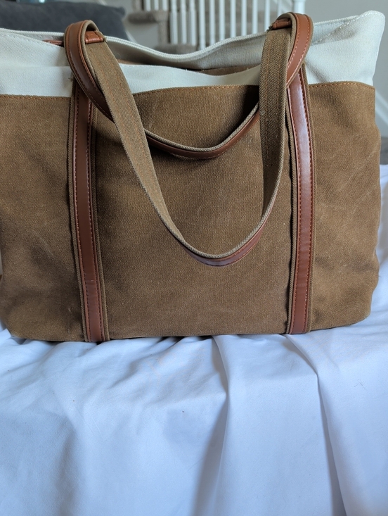no brand Handbags - Canvas Tote Laptop Bag in Brown and Cream